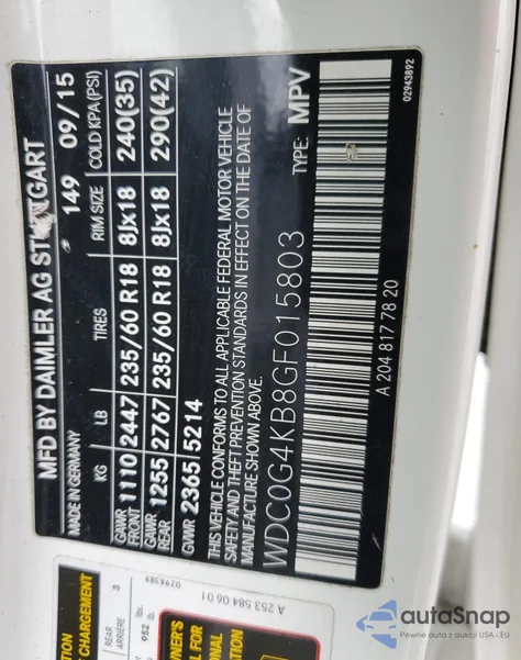 2016 Mercedes-Benz Glc 300 4Matic z USA, uszkodzony, nr VIN WDC0G4KB8GF015803